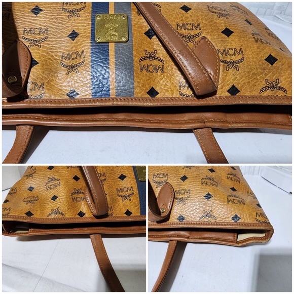 SOLD***Authentic MCM Visetos Striped Shopper Tote Bag Brown - Picture 6 of 15
